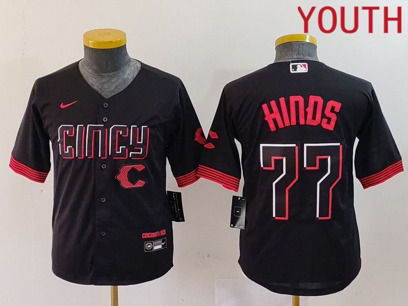 Youth Cincinnati Reds #77 Hinds Black City Edition Nike 2024 MLB Jersey style 5->youth mlb jersey->Youth Jersey